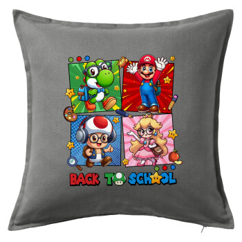 Back to the School Mario & Friends, Sofa cushion Grey 50x50cm includes filling