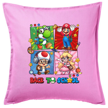 Back to the School Mario & Friends, Sofa cushion Pink 50x50cm includes filling