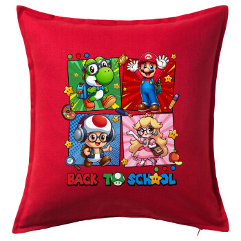 Back to the School Mario & Friends, Sofa cushion RED 50x50cm includes filling