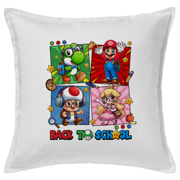 Back to the School Mario & Friends, Sofa cushion White 50x50cm includes filling