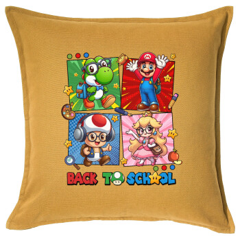 Back to the School Mario & Friends, Sofa cushion YELLOW 50x50cm includes filling