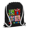 Backpack pouch GYMBAG Black, with pocket (40x48cm) & thick white cords