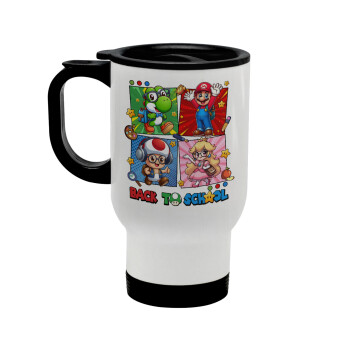 Back to the School Mario & Friends, Stainless steel travel mug with lid, double wall white 450ml