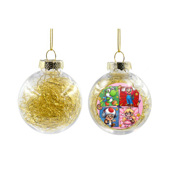 Back to the School Mario & Friends, Transparent Christmas tree ball ornament with gold filling 8cm