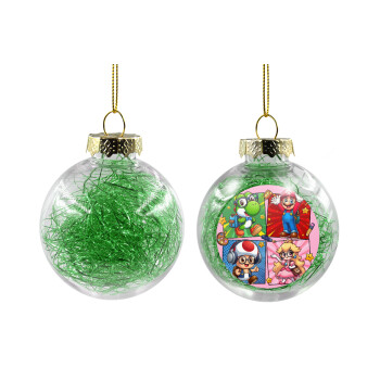 Back to the School Mario & Friends, Transparent Christmas tree ball ornament with green filling 8cm