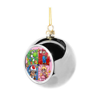 Back to the School Mario & Friends, Silver 8cm Christmas tree ball ornament