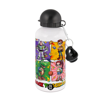 Back to the School Buzz & Friends, Metal water bottle, White, aluminum 500ml