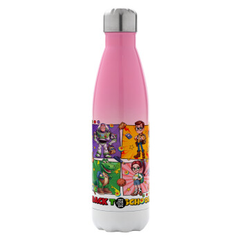 Back to the School Buzz & Friends, Metal mug thermos Pink/White (Stainless steel), double wall, 500ml