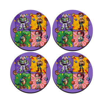 Back to the School Buzz & Friends, SET of 4 round wooden coasters (9cm)