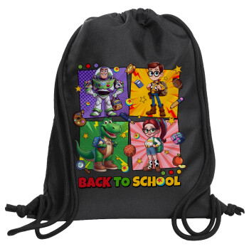 Back to the School Buzz & Friends, Backpack pouch GYMBAG Black, with pocket (40x48cm) & thick cords