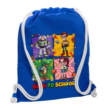 Back to the School Buzz & Friends, Backpack pouch GYMBAG Blue, with pocket (40x48cm) & thick cords