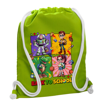 Back to the School Buzz & Friends, Τσάντα πλάτης πουγκί GYMBAG LIME GREEN, με τσέπη (40x48cm) & χονδρά κορδόνια