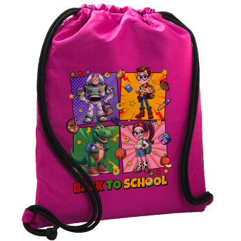 Back to the School Buzz & Friends, Backpack pouch GYMBAG Fuchsia, with pocket (40x48cm) & thick cords