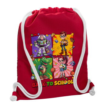 Back to the School Buzz & Friends, Backpack pouch GYMBAG Red, with pocket (40x48cm) & thick cords