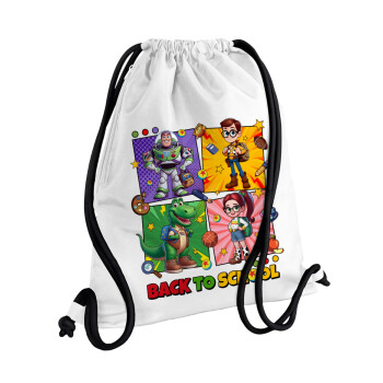 Back to the School Buzz & Friends, Backpack pouch GYMBAG white, with pocket (40x48cm) & thick cords