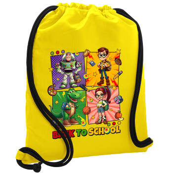 Back to the School Buzz & Friends, Backpack pouch GYMBAG Yellow, with pocket (40x48cm) & thick cords