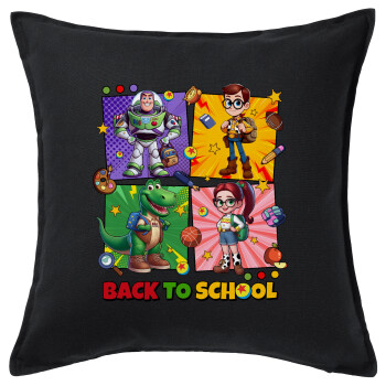 Back to the School Buzz & Friends, Sofa cushion black 50x50cm includes filling