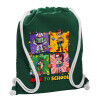 Backpack pouch GYMBAG BOTTLE GREEN, with pocket (40x48cm) & thick white cords