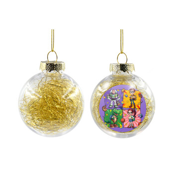 Back to the School Buzz & Friends, Transparent Christmas tree ball ornament with gold filling 8cm