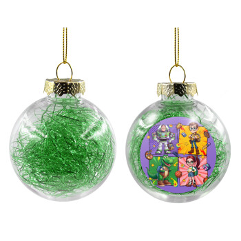 Back to the School Buzz & Friends, Transparent Christmas tree ball ornament with green filling 8cm