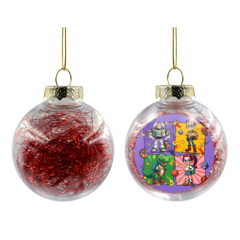 Back to the School Buzz & Friends, Transparent Christmas tree ball ornament with red filling 8cm