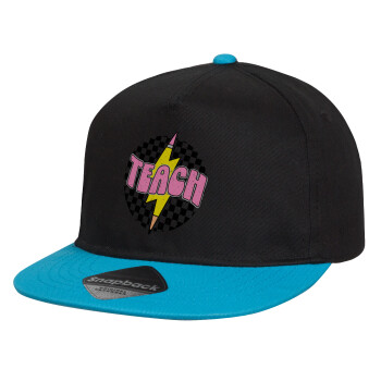 Teach, Child's Flat Snapback Hat, Black/Blue (100% COTTON, CHILD, UNISEX, ONE SIZE)