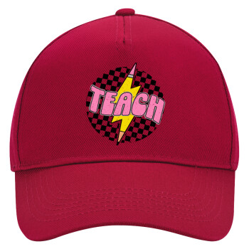 Teach, Adult Ultimate Hat RED, (100% COTTON DRILL, ADULT, UNISEX, ONE SIZE)