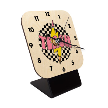 Teach, Quartz Table clock in natural wood (10cm)