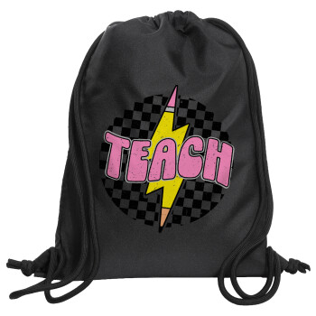 Teach, Backpack pouch GYMBAG Black, with pocket (40x48cm) & thick cords