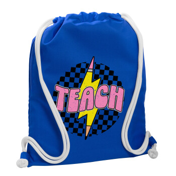 Teach, Backpack pouch GYMBAG Blue, with pocket (40x48cm) & thick cords