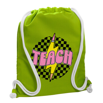 Teach, Τσάντα πλάτης πουγκί GYMBAG LIME GREEN, με τσέπη (40x48cm) & χονδρά κορδόνια