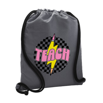 Teach, Τσάντα πλάτης πουγκί GYMBAG ΓΚΡΙ, με τσέπη (40x48cm) & χονδρά κορδόνια