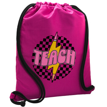 Teach, Backpack pouch GYMBAG Fuchsia, with pocket (40x48cm) & thick cords