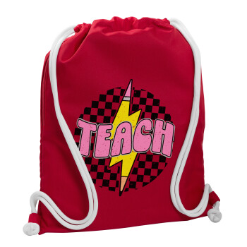 Teach, Backpack pouch GYMBAG Red, with pocket (40x48cm) & thick cords