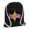 Backpack pouch GYMBAG Black, with pocket (40x48cm) & thick white cords