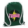 Backpack pouch GYMBAG BOTTLE GREEN, with pocket (40x48cm) & thick white cords