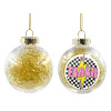 Transparent Christmas tree ball ornament with gold filling 8cm