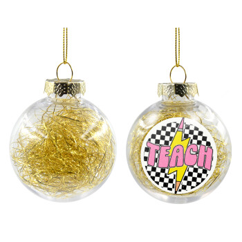 Teach, Transparent Christmas tree ball ornament with gold filling 8cm