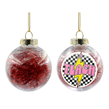 Teach, Transparent Christmas tree ball ornament with red filling 8cm