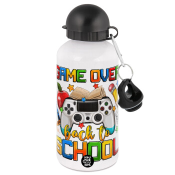 GAME OVER, Back to the School, Metal water bottle, White, aluminum 500ml