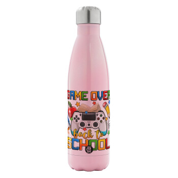 GAME OVER, Back to the School, Metal mug thermos Pink Iridiscent (Stainless steel), double wall, 500ml