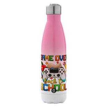 GAME OVER, Back to the School, Metal mug thermos Pink/White (Stainless steel), double wall, 500ml