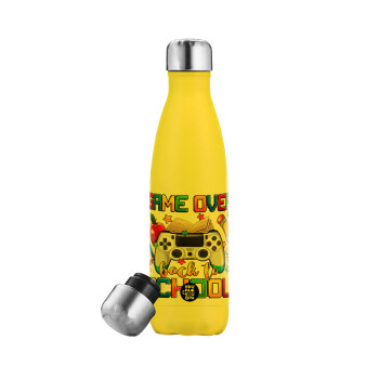 GAME OVER, Back to the School, Yellow Stainless Steel Metallic Thermos, double-walled, 500ml