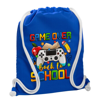 GAME OVER, Back to the School, Backpack pouch GYMBAG Blue, with pocket (40x48cm) & thick cords