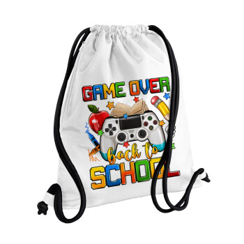 GAME OVER, Back to the School, Backpack pouch GYMBAG white, with pocket (40x48cm) & thick cords