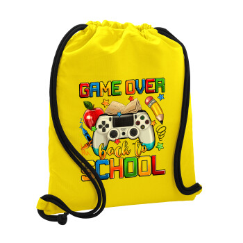 GAME OVER, Back to the School, Backpack pouch GYMBAG Yellow, with pocket (40x48cm) & thick cords