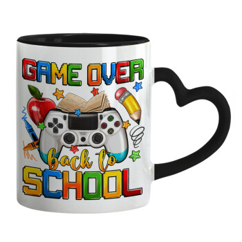 GAME OVER, Back to the School, Mug heart black handle, ceramic, 330ml