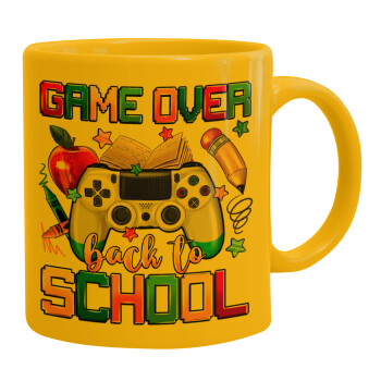 GAME OVER, Back to the School, Ceramic coffee mug yellow, 330ml (1pcs)