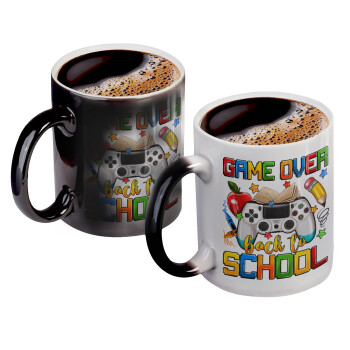 GAME OVER, Back to the School, Color changing magic Mug, ceramic, 330ml when adding hot liquid inside, the black colour desappears (1 pcs)