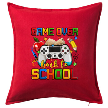 GAME OVER, Back to the School, Sofa cushion RED 50x50cm includes filling